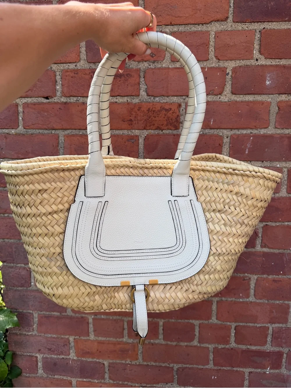 Chloé Woven Straw Tote with Cream Leather Trim